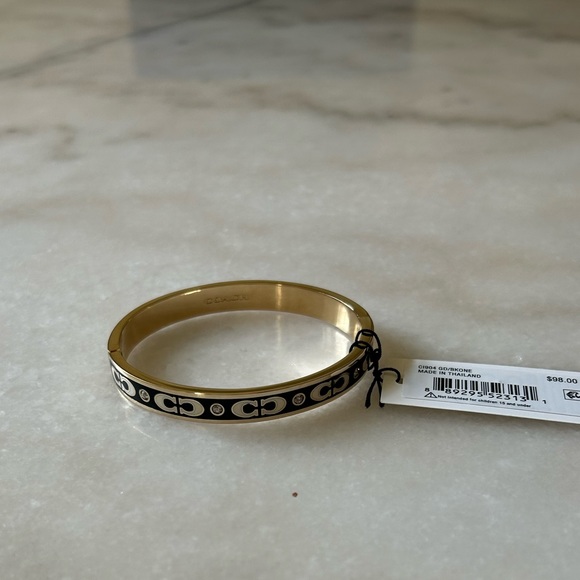 Coach Signature Enamel Hinged Bangle Bracelet-Black/Gold Tone NWT🌺 - Picture 3 of 3
